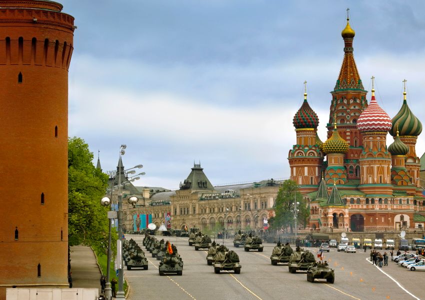 Army tanks on a street in Russia