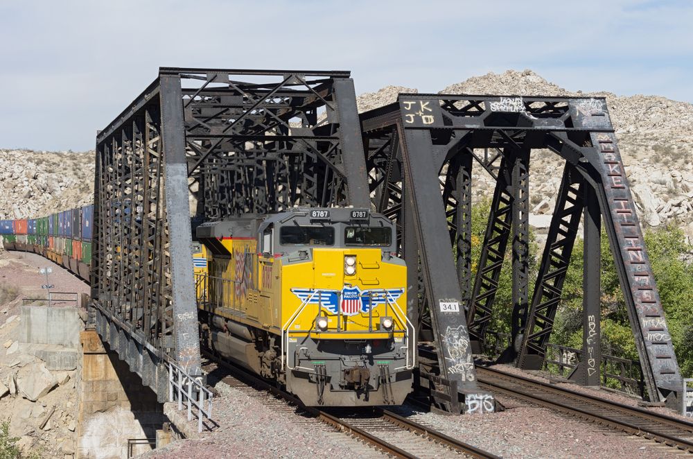 Photo of a train crossing a bridge