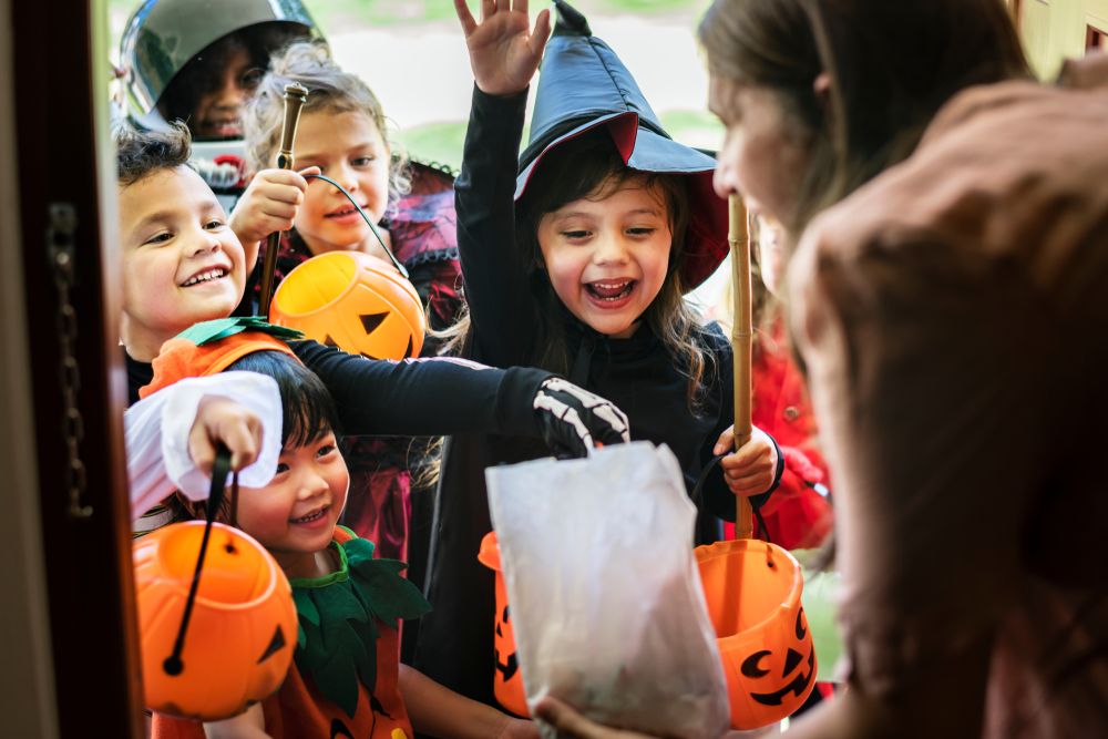 Photo of children in costume trick or treating