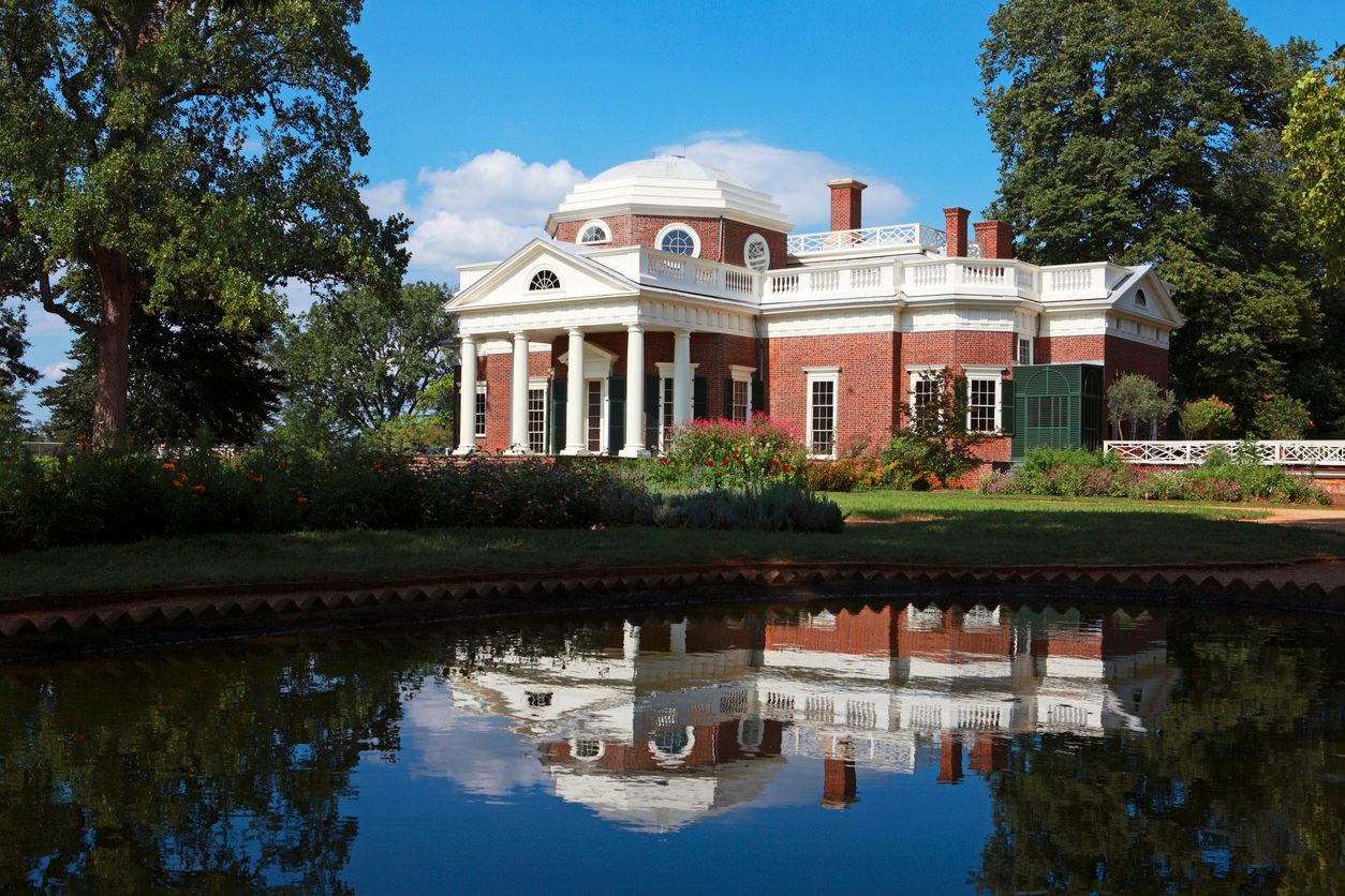 The Monticello, historic home of Thomas Jefferson and landmark in Charlottesville, Virginia