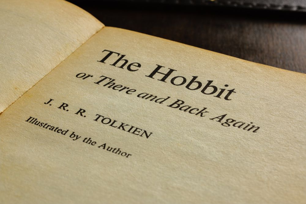 Up close view of pages from J. R. R. Tolkein's book "The Hobbit"