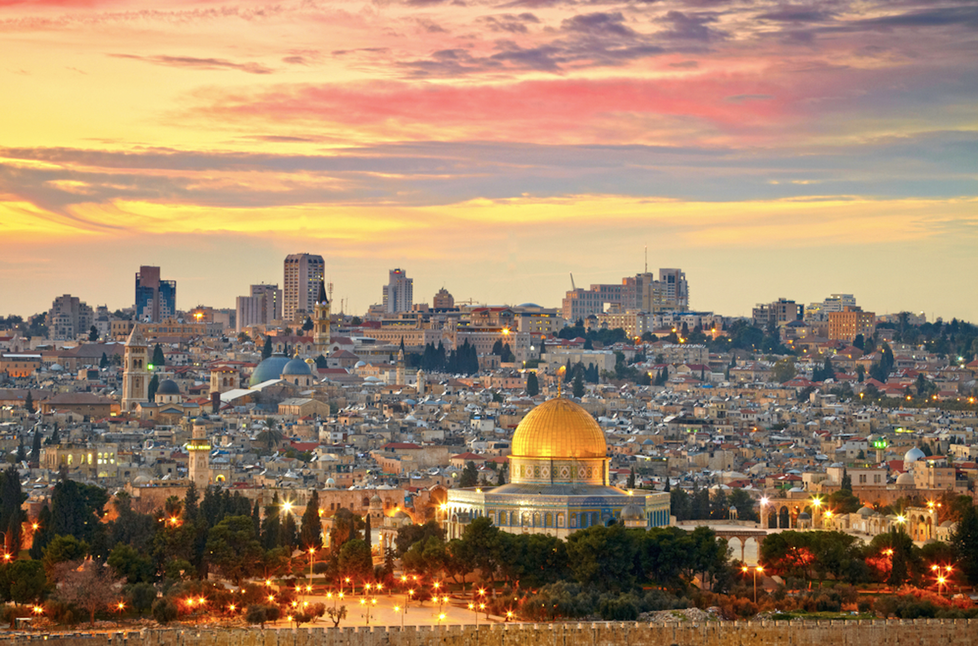 Aerial view of Jerusalem at sunset