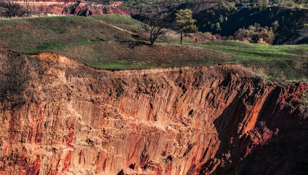 Aerial view of quarry excavations in the earth's crust
