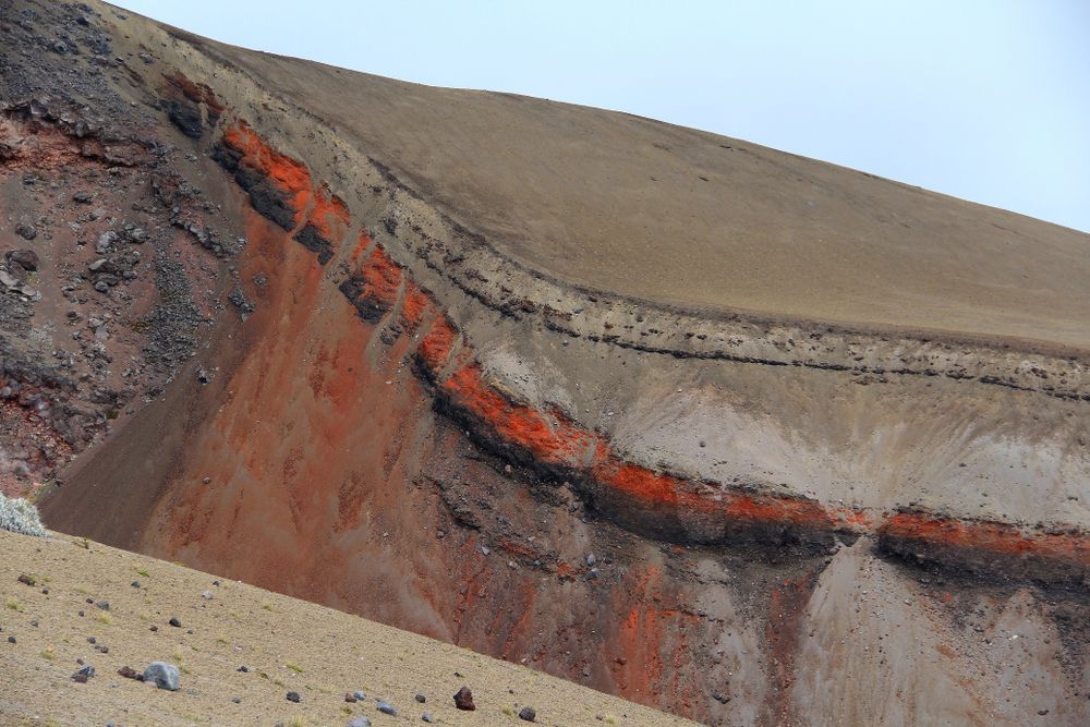Aerial view of a layer of the earth's crust exposed on a hillside in Ecuador