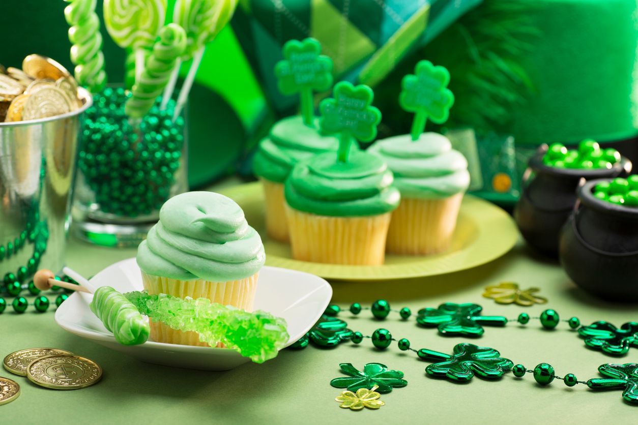 St. Patricks day decorations and treats that are all green