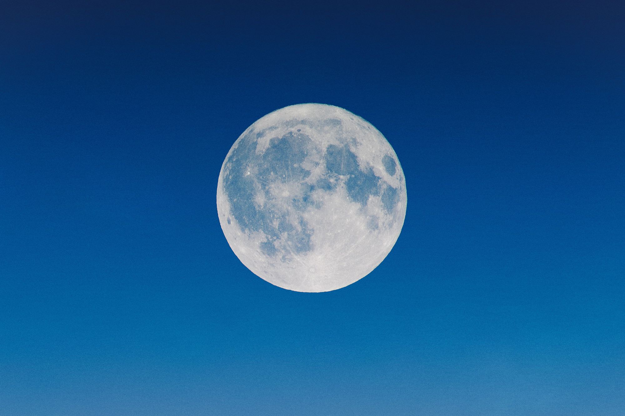 The moon in the dark blue sky