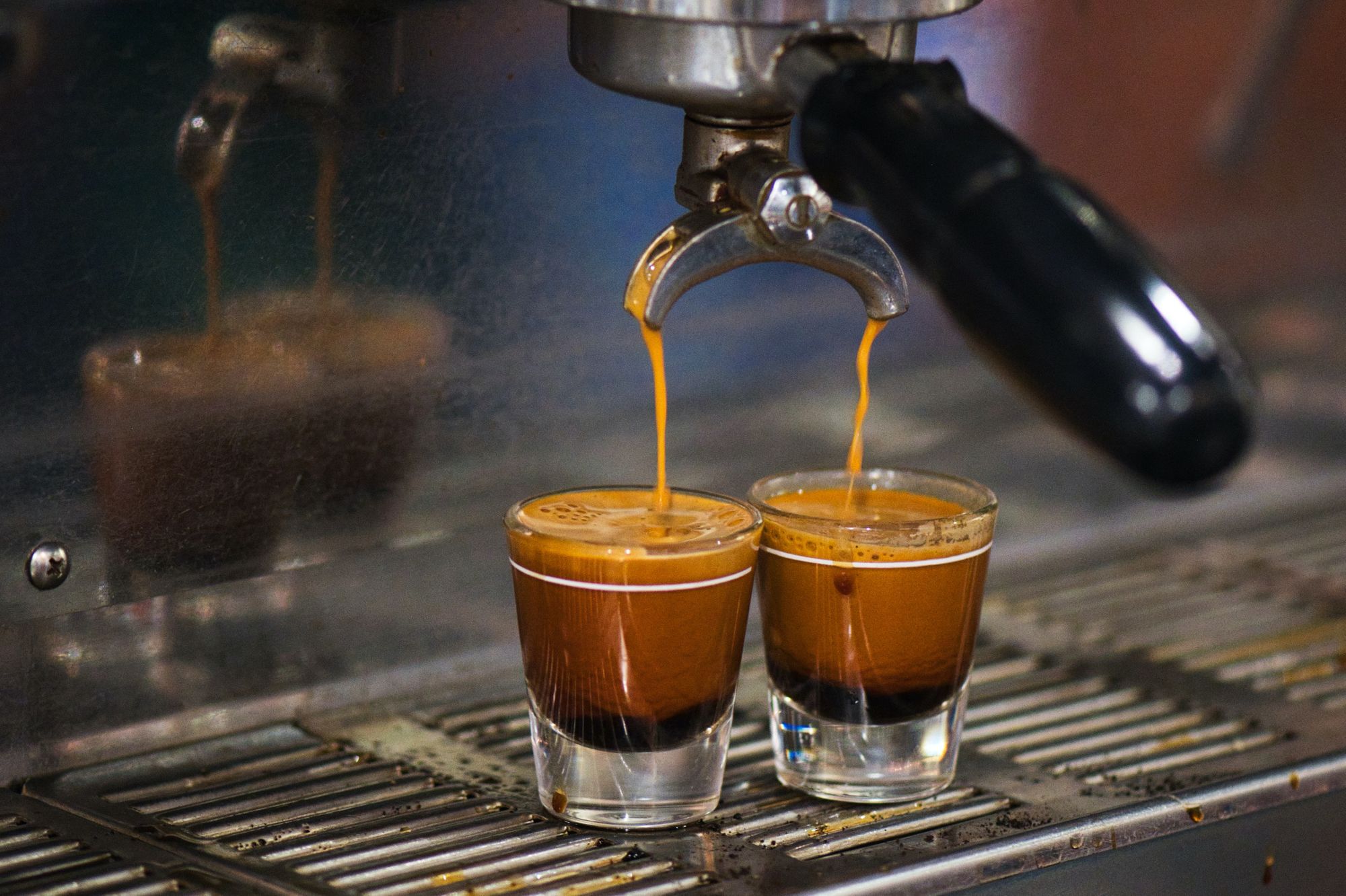 Two shots of espresso being made