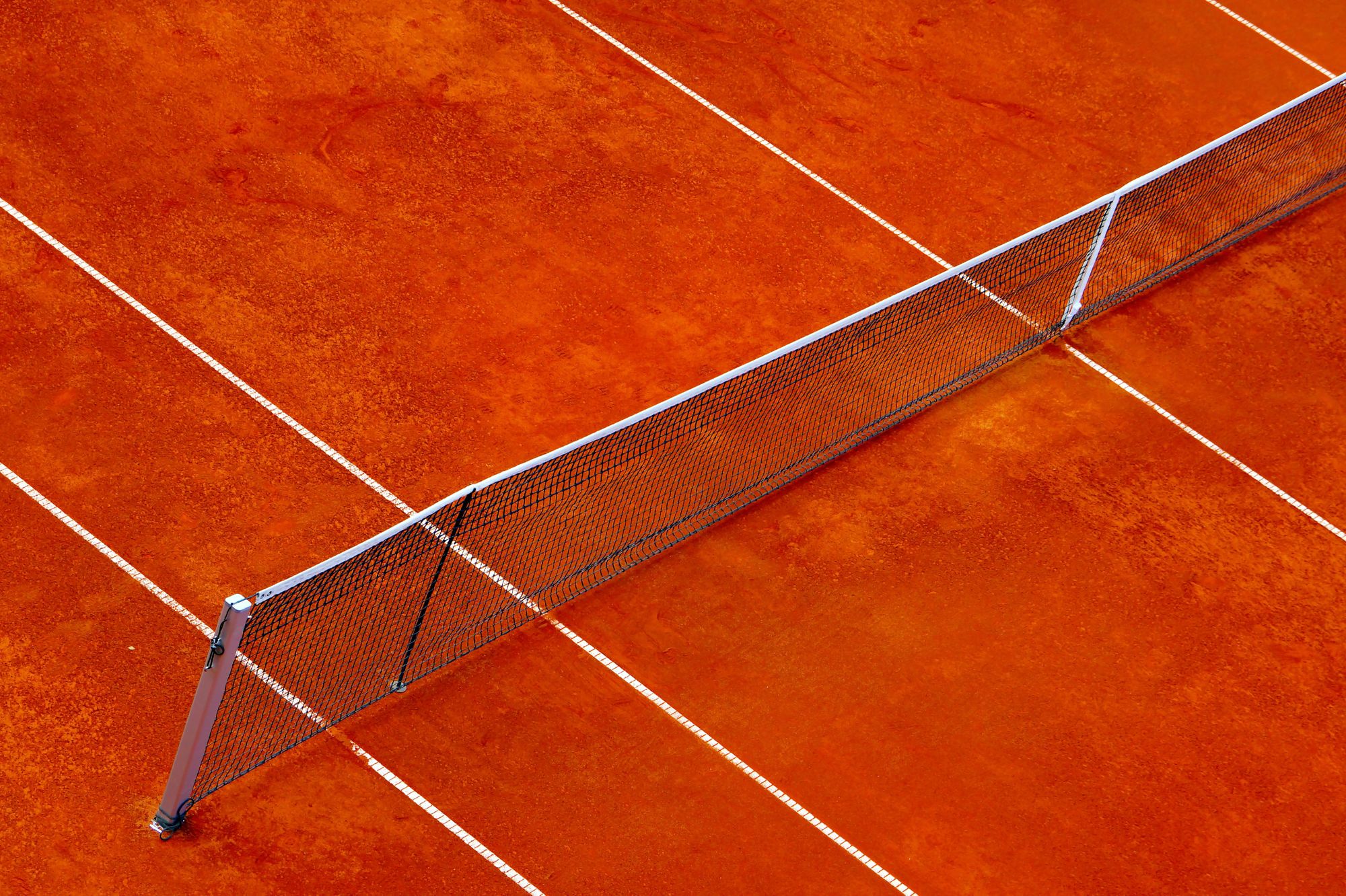 Aerial view of a clay tennis court