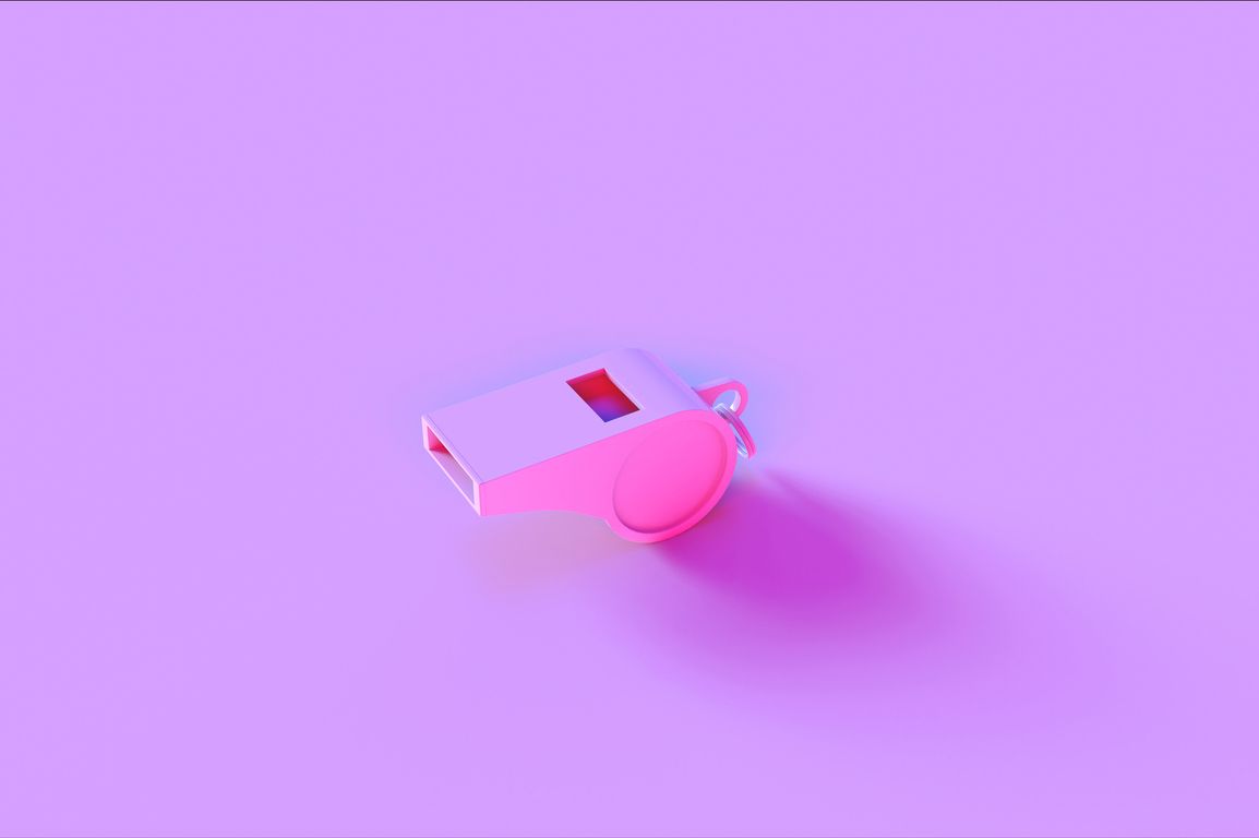 A pink whistle on a purple background