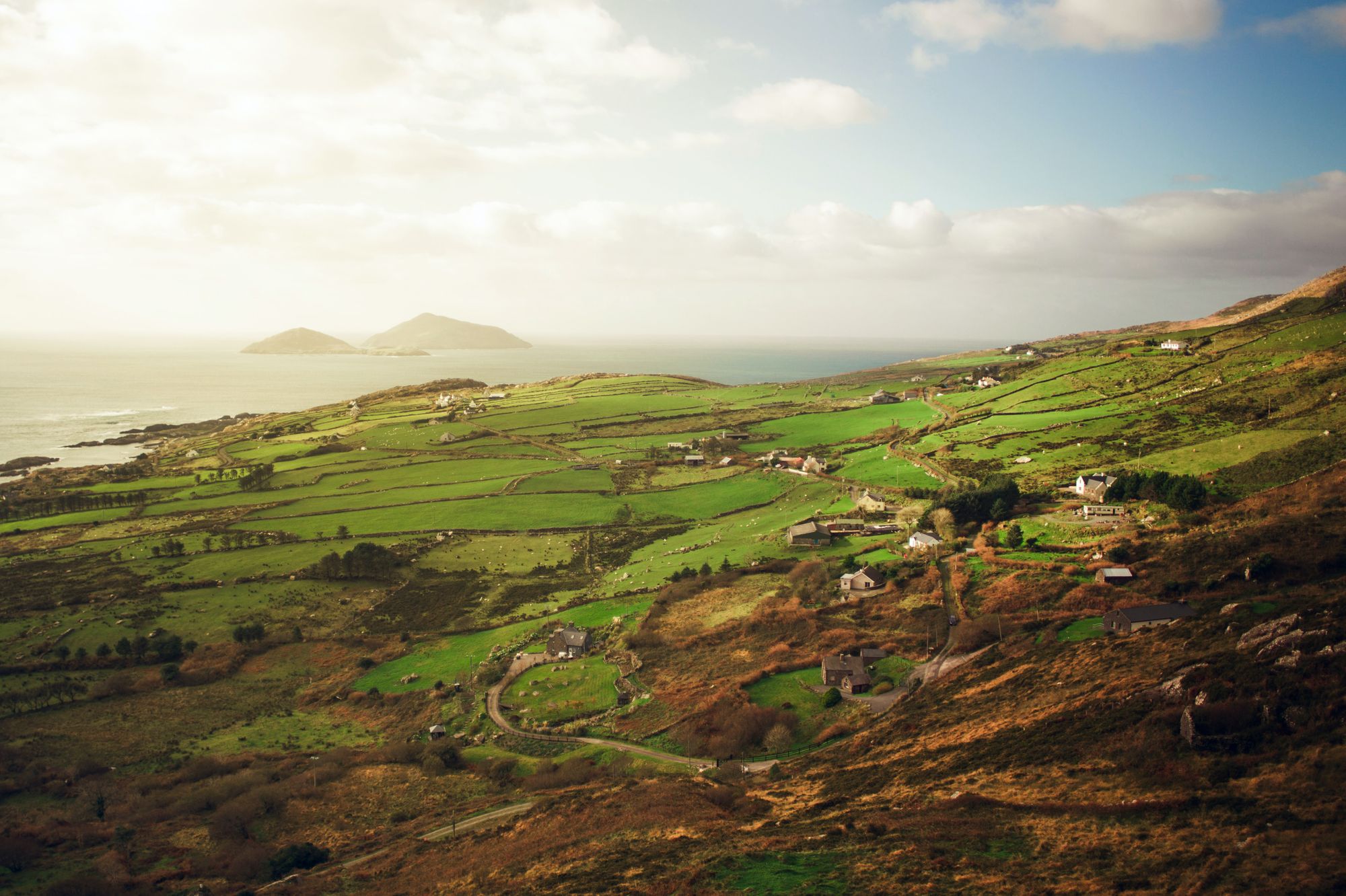 View of Ring of green fields of Ireland