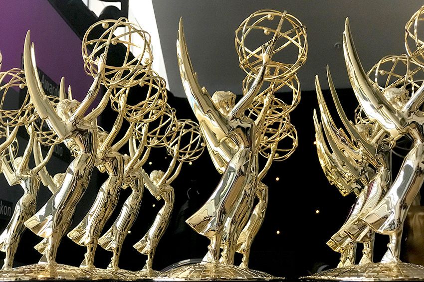 Table of Emmy Award statues.